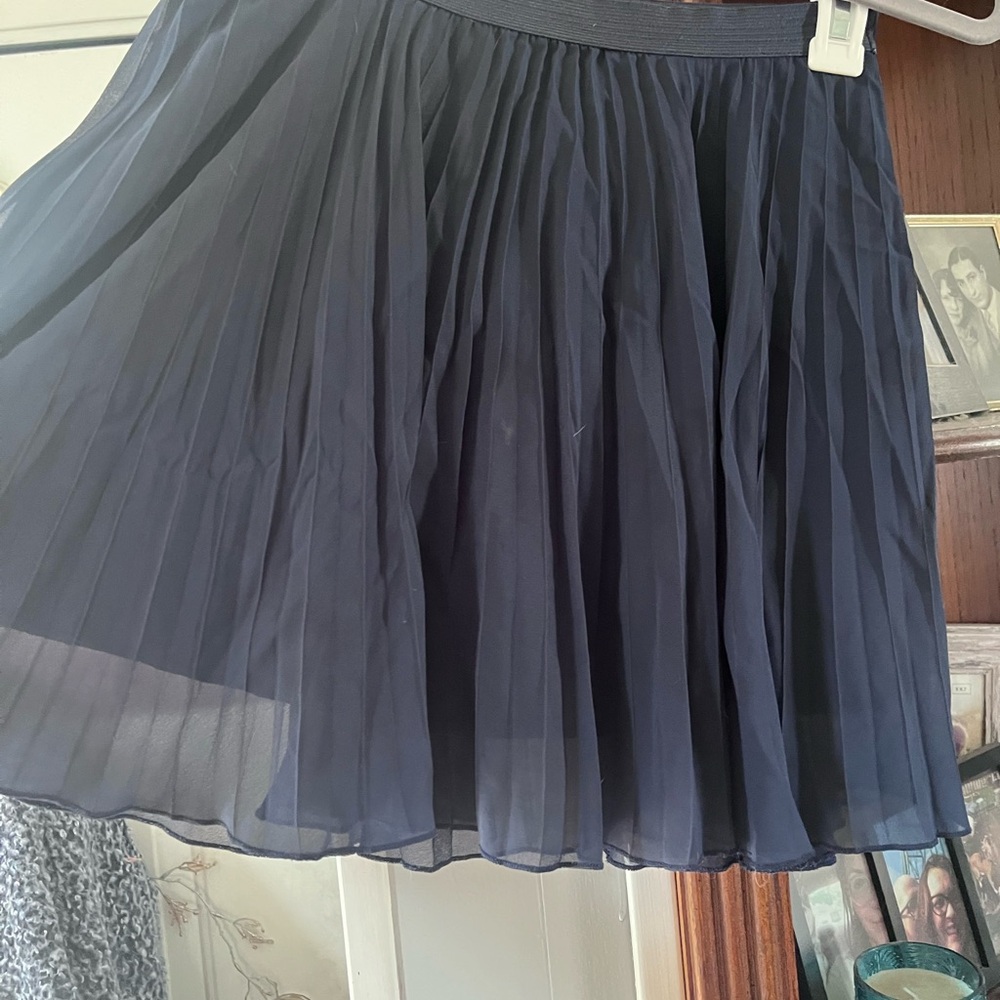 Navy Chiffon Pleated Mini Skater Skirt